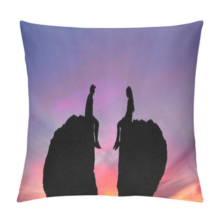 Personality  Young Couple In Quarrel Sitting On Rocks Pillow Covers