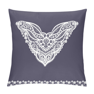 Personality  Vector Floral Neckline And Lace Border Design For Fashion. Flowers And Leaves Neck Print. Chest Lace Embellishment Pillow Covers
