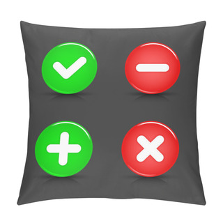 Personality  Glossy Web 2.0 Buttons Of Validation Icons With Black Shadow And Reflection On Gray Background. 10 Eps Pillow Covers