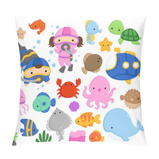 Personality  A Vector Set Of Cute And Simple Sea Animals Pillow Covers
