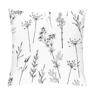 Personality  Seamless Pattern With Wild Plants, Herbs And Flowers. Pillow Covers