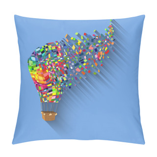 Personality  Hot Air Balloon With Bird And Multicolor Shapes On A Background. Vector Pillow Covers
