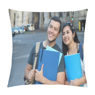 Personality  Ecstatic Couple Of Ethnic International Students Abroad Pillow Covers