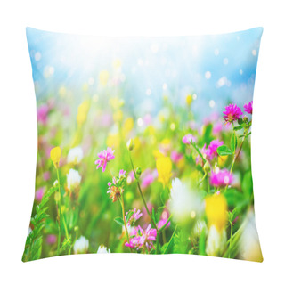 Personality  Wildflowers Against A Blue Sky In Sunny Day Pillow Covers
