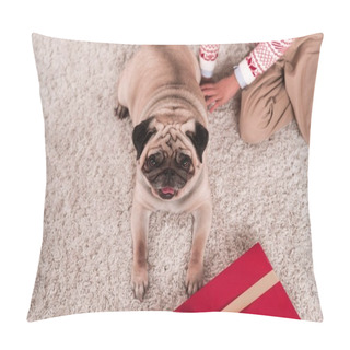 Personality  Pug Laying On Carpet With Gift Box Pillow Covers