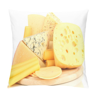Personality  Various Types Of Cheese Isolated On White Pillow Covers