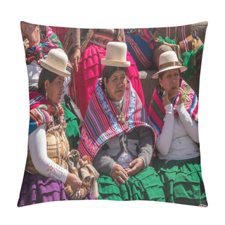 Personality  La Paz, Bolivia - September 30, 2018: People In Traditional Clothes In The Square San Francicsco In La Paz, In Bolivia Pillow Covers