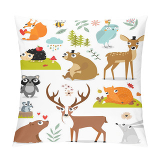 Personality  Print. Vector Forest Animals Collection Including Deer, Bear, Squirrel, Fox, Hedgehog, Fawn, Hare, Raccoon, Mouse, Owl, Bee. Autumn Forest. Cartoon Animals. Cartoon Characters. Pillow Covers