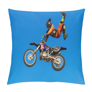 Personality  August 6 2016. Ryazan, Russia. A Professional Rider At The FMX ( Pillow Covers