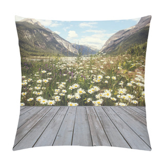 Personality  Wooden Deck Overlooking View Of Mountains Pillow Covers