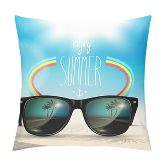 Personality  Vector Summer Blurred Beach, With Sunglasses Pillow Covers