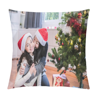 Personality  Happy Family, Mother And Daughter Hug And Kiss Little Girl And G Pillow Covers