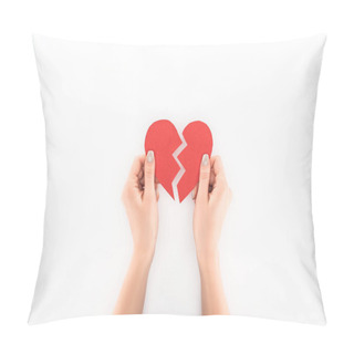 Personality  Partial View Of Woman Holding Red Broken Heart Symbol Isolated On White, St Valentine Day Concept Pillow Covers
