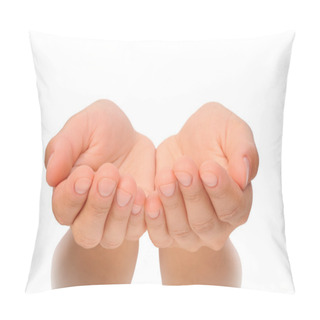 Personality  Beautiful Cupped Hands Of Young Woman - Isolated On White Background Pillow Covers