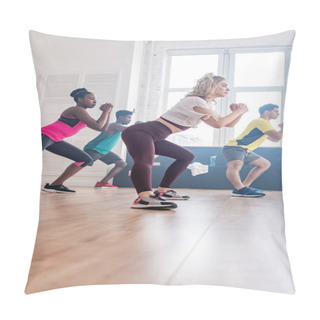 Personality  Low Angle View Of Multiethnic Zumba Dancers Stretching While Training In Dance Studio Pillow Covers