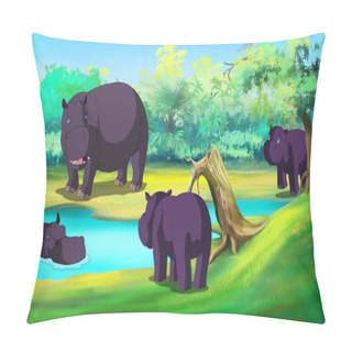 Personality  Group Of Hippopotamuses By The River Pillow Covers