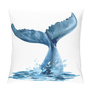 Personality  Whale Tail In The Ocean, Splashing Water, Whale On Isolated White Background, Watercolor Illustration Pillow Covers