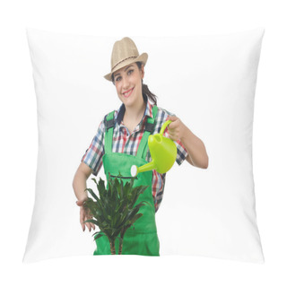 Personality  Woman Watering Plants On White Pillow Covers