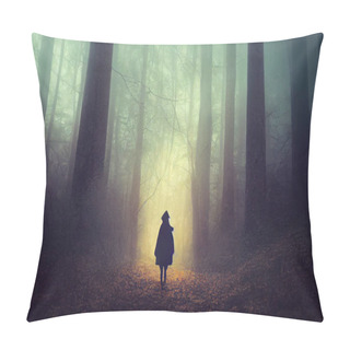 Personality  Dark Ghostly Figure Walking In Spooky Forest Halloween Background Pillow Covers