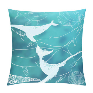 Personality  Set Of Whales And Marine Animals Pillow Covers