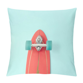 Personality  Minimal Red Surf Skate Or Skateboard On Blue Color Background. Sport Activity Lifestyle Concept, Healthy And Exercise. Pillow Covers