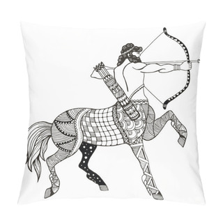 Personality  Sagittarius Zodiac Sign Vector Illustration, Zentangle Stylized, Freehand Pencil, Hand Drawn, Pattern, Horoscope Sign, The Archer. Pillow Covers