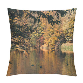 Personality  Ducks Swimming In Lake Near Autumn Forest  Pillow Covers