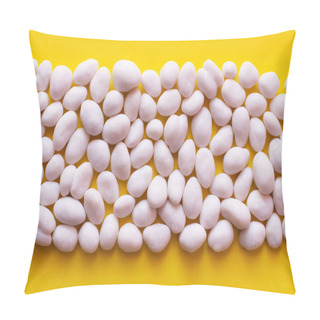 Personality  Flay Lay With Row Of Peeled Pine Nuts On Yellow Background Pillow Covers