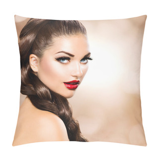 Personality  Hair Braid. Beautiful Woman With Healthy Long Brown Hair Pillow Covers