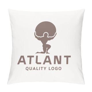 Personality  Atlant Atlas Holds Earth Quality Stylized Logo For Your Company Vector Trendy Style Flat Pillow Covers