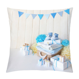 Personality  Its A Boy, Blue Theme Baby Shower Or Nursery Background With Dec Pillow Covers