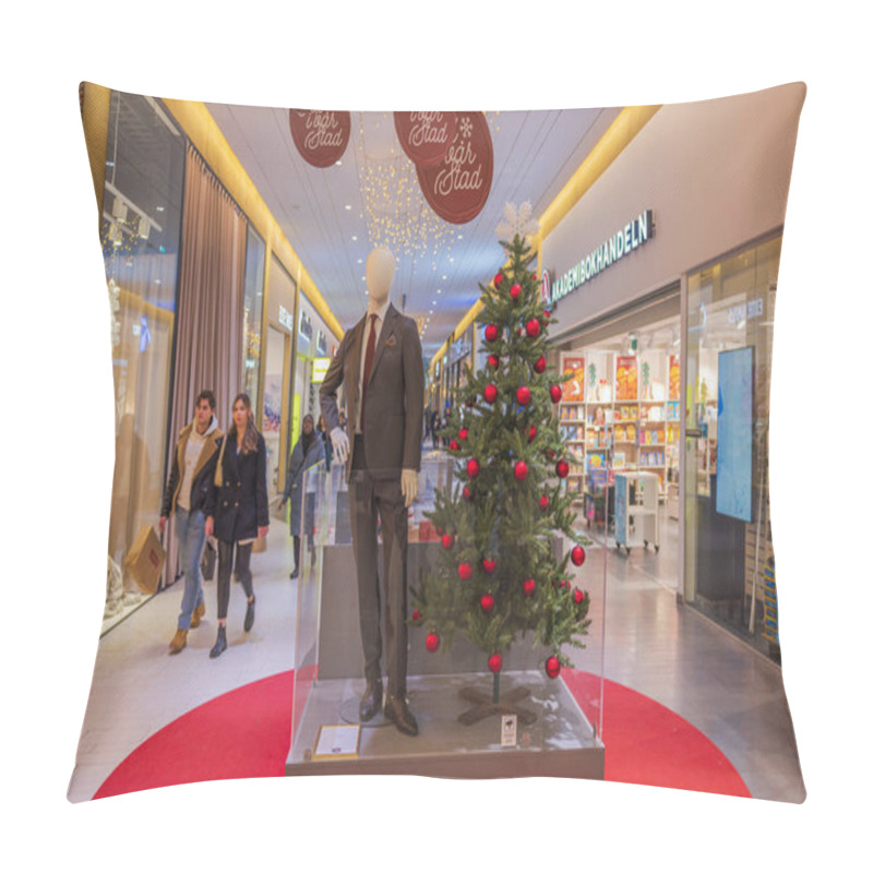 Personality  Beautiful view of interior of shopping center during Christmas holidays. pillow covers
