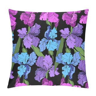 Personality  Vector Iris Floral Botanical Flowers. Black And White Engraved Ink Art. Seamless Background Pattern. Pillow Covers