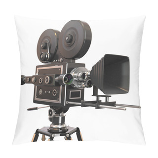 Personality  Vintage Movie Camera On White Background. 3d Pillow Covers