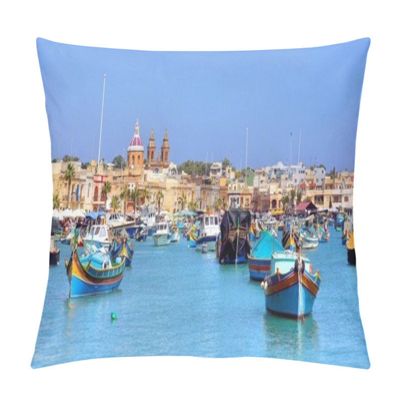 Personality  traditional fishing boats in harbour pillow covers