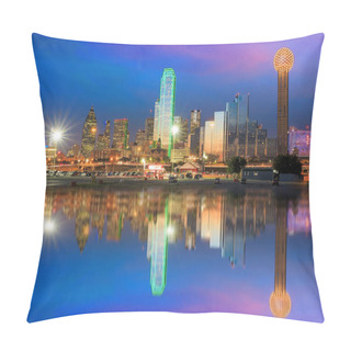 Personality  Dallas Skyline Reflected In Trinity River At Sunset, Texas Pillow Covers