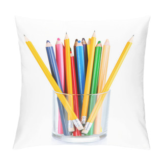 Personality  Colorful Pencils In Glass Isolated On White Pillow Covers
