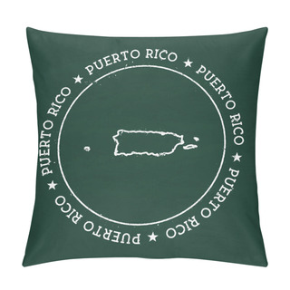 Personality White Chalk Texture Rubber Seal With Commonwealth Of Puerto Rico Map On A Green Blackboard. Pillow Covers