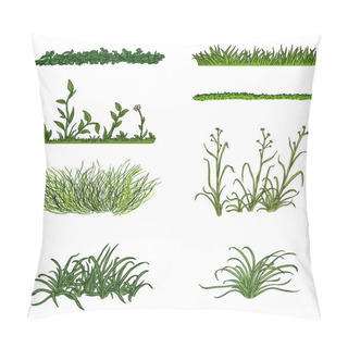 Personality  Vector Set Of Cartoon Green Grass Silhouettes On White Backround. Pillow Covers