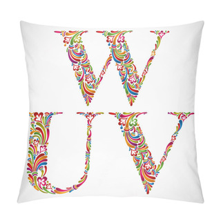 Personality  Ornate Alphabet Letters U V W. Pillow Covers