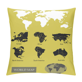 Personality  World Map With Continents Pillow Covers