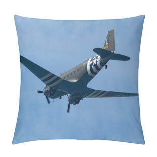Personality  WWII D Day June 6th Aircraft Douglas DC-47 Troop Carrier In Flight. Sunny Day Light Cloud Wisps. High Quality Photo Pillow Covers