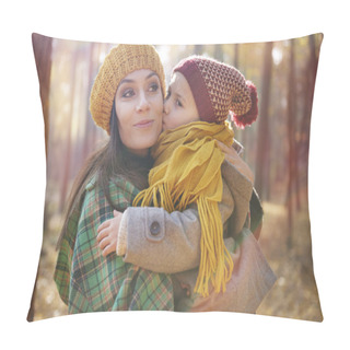 Personality  Daughter Kissing Mother In The Forest Pillow Covers