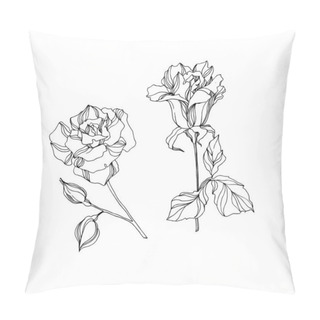 Personality  Vector Rose Floral Botanical Flowers. Black And White Engraved Ink Art. Isolated Rose Illustration Element. Pillow Covers