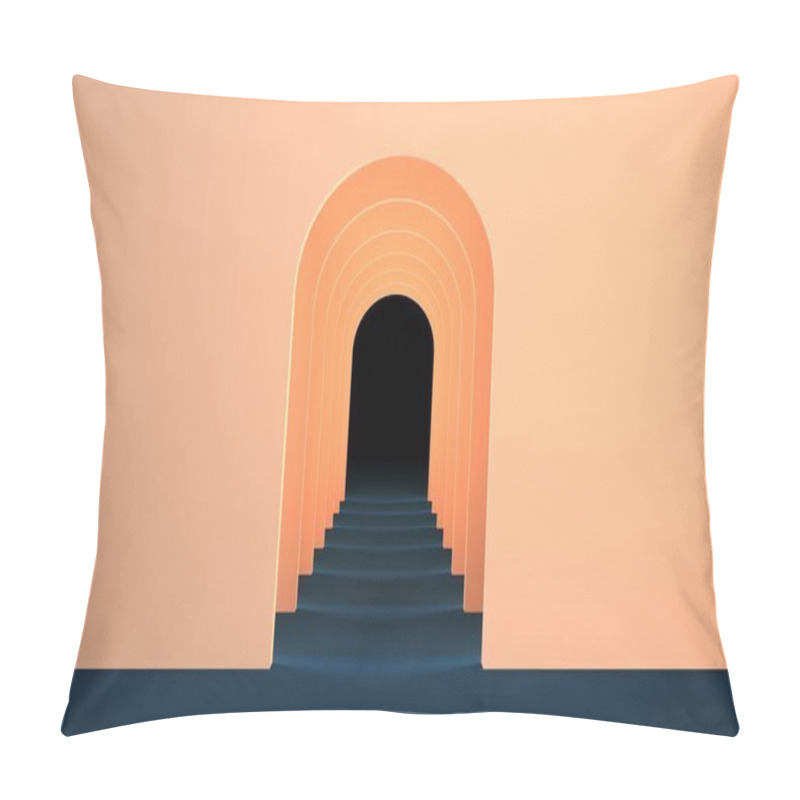 Personality  3d surreal render. Abstract arch tunnel peach pastel vertical background. Peach Fuzz color of the year 2024 concept rendering. Surrealistic interior 3d illustration. pillow covers
