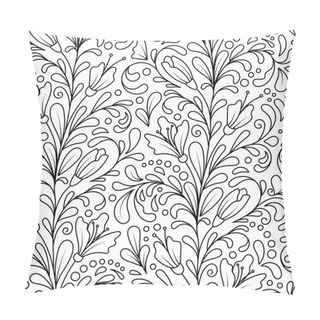 Personality  Vector Seamless Monochrome Floral Pattern. Hand Drawn Doodle Floral Texture, Decorative Flowers, Coloring Book Pillow Covers