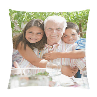 Personality  Portrait Of A Happy Grandfather With His Grand Children Pillow Covers
