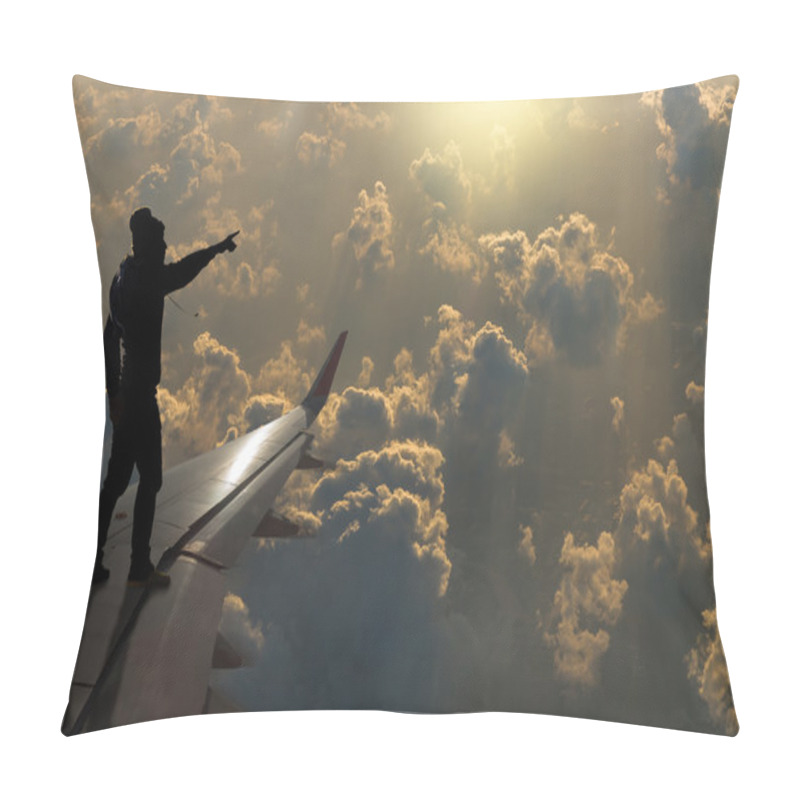 Personality  Silhouette Of Man On Airplane Wing Pillow Covers