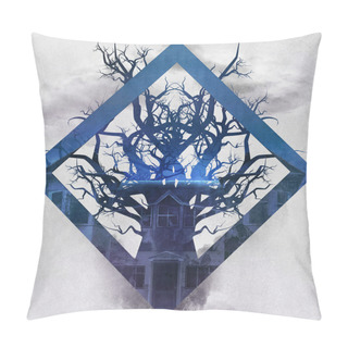 Personality  Tree Shape Horror House. Pillow Covers