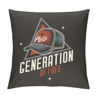 Personality  Original Vector Retro Emblem. Stylish Cap-baseball Cap On The Background Of A Text Composition. T-shirt Design Pillow Covers